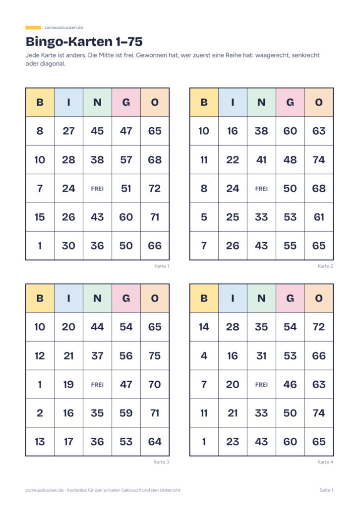 Vorschau: Bingo-Karten 1–75 und 1–90