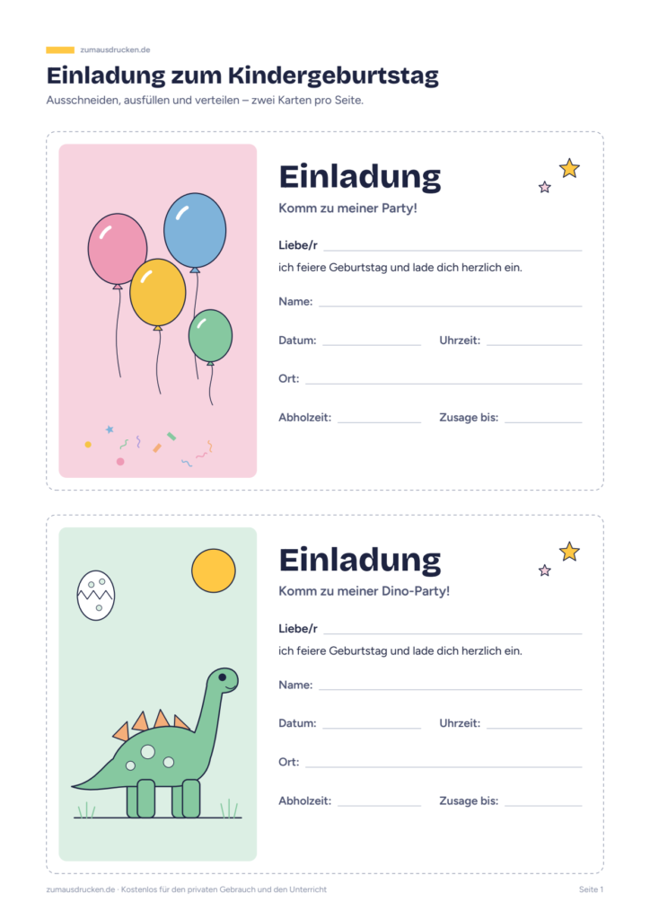 Vorschau: Einladung Kindergeburtstag zum Ausdrucken