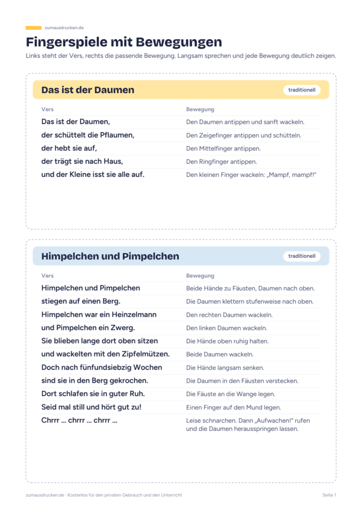 Vorschau: Fingerspiele für Kita und Krippe