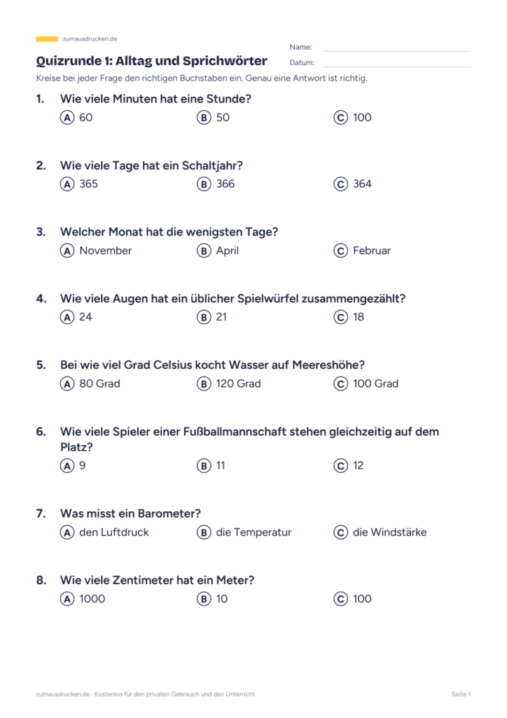Vorschau: Quiz für Senioren mit Lösungen