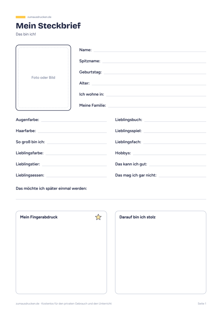 Vorschau: Steckbrief und Freundebuch-Seiten