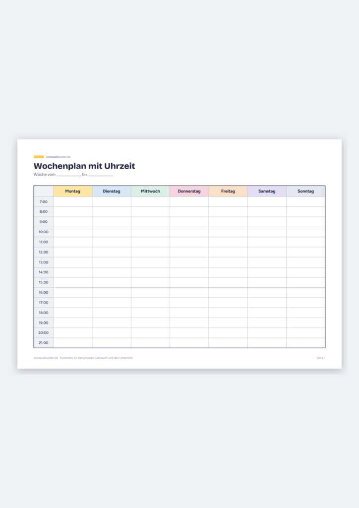 Vorschau: Wochenplan zum Ausdrucken