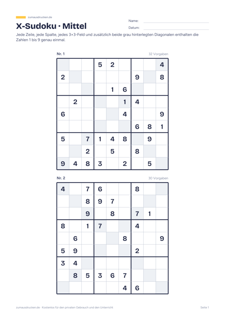Vorschau: X-Sudoku zum Ausdrucken